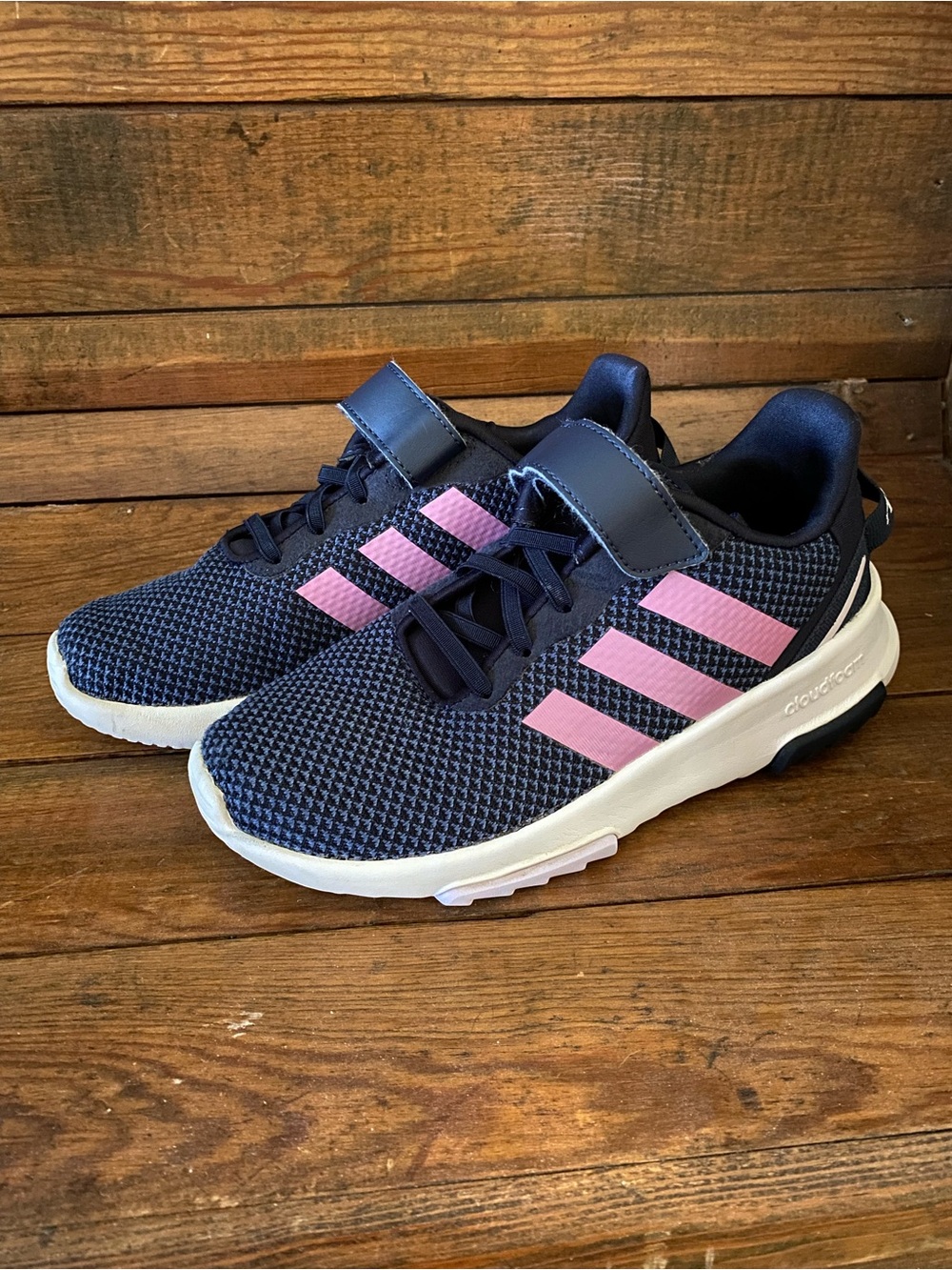 Adidas Kids' Navy Sneakers with Pink Stripes